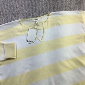 Splendid Collection Yellow White Striped Split V Neck Knit Sweater Size S NWT